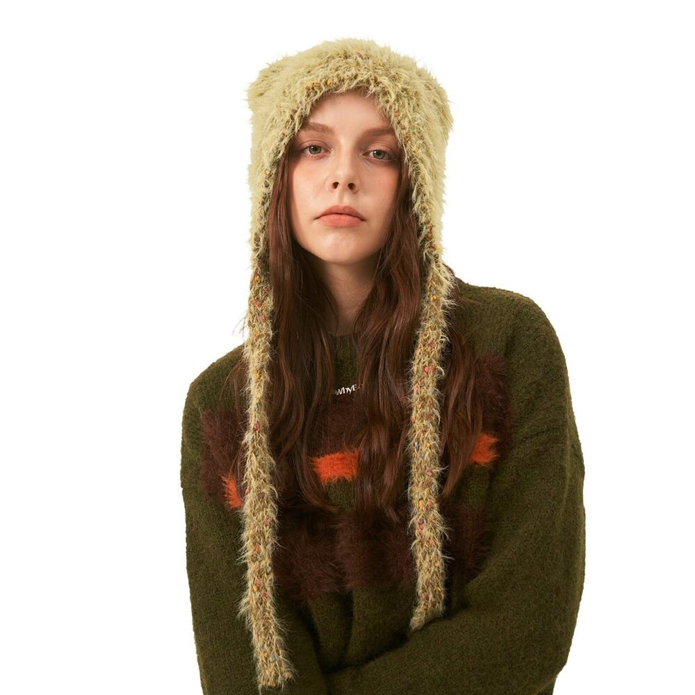 2248 Winter Hat Cute Cat Ear Shape y2k Style Furry Knit Earflap Hat
